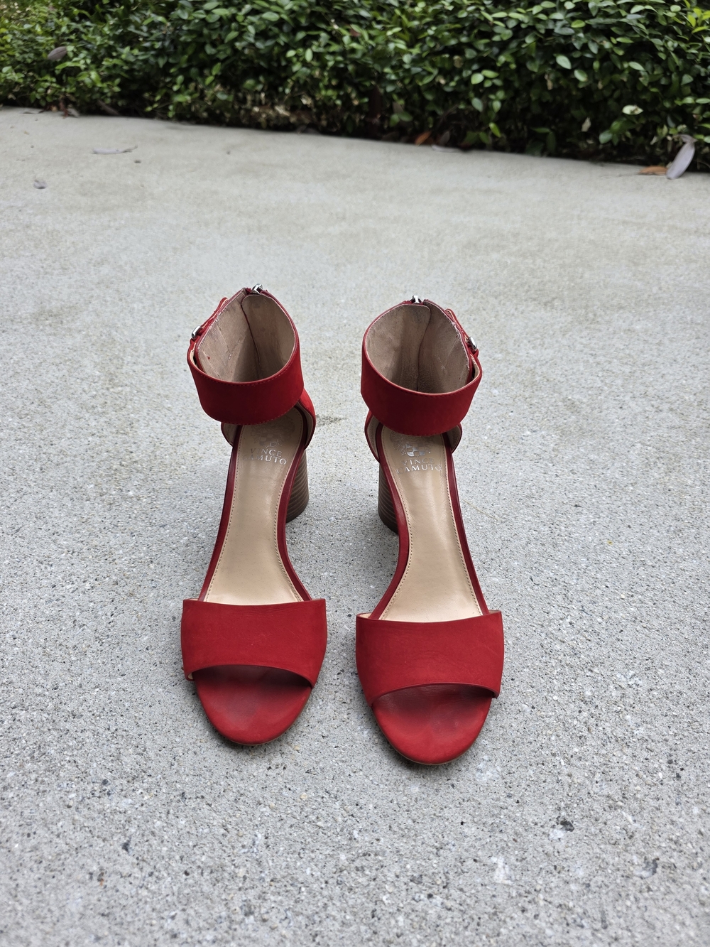 Vince Camuto Red Suede Ankle-Strap Block Heels